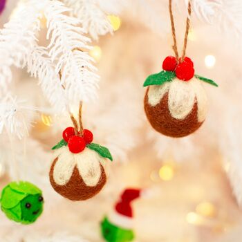 Christmas Felt Pudding Pair Of Decorations, 2 of 2