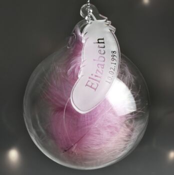 Personalised Glass Feather First Christmas Bauble, 3 of 5