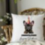 Personalised Brindle French Bulldog Birthday Party Cushion, thumbnail 1 of 2