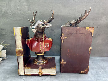 Set Of Elegant Suited Deer Bookends Novelty Décor Gift, 6 of 12