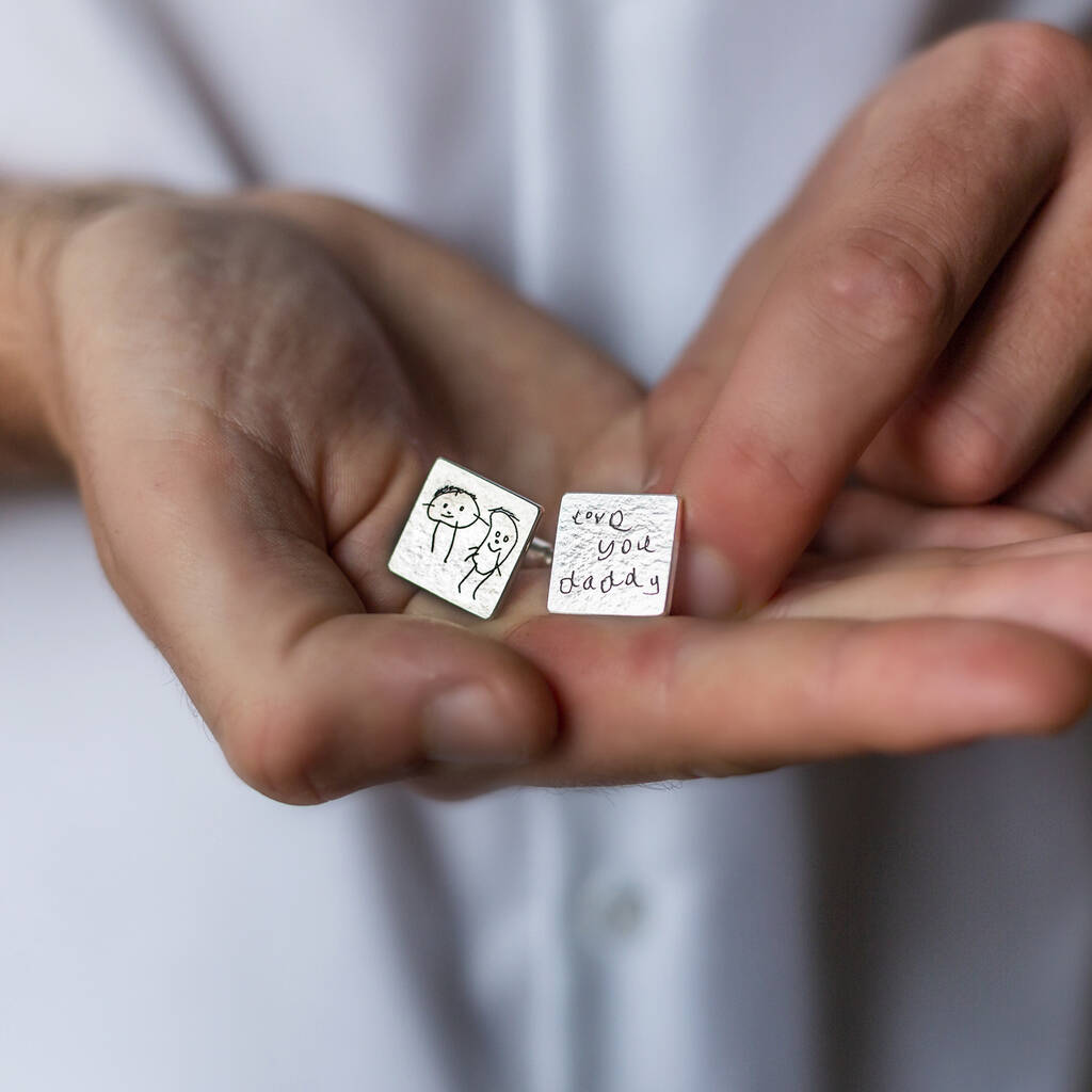 Personalised Childs Drawing Silver Square Cufflinks, 1 of 4