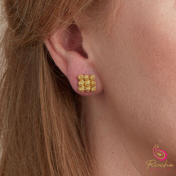 Filigree Square Detailed Stud Gold Plated Silver Earrings, 2 of 9