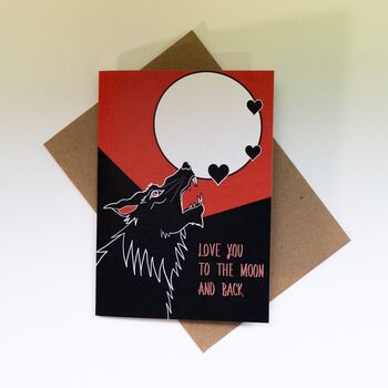 Love You To The Moon And Back Wolf Valentines Card, 7 of 7