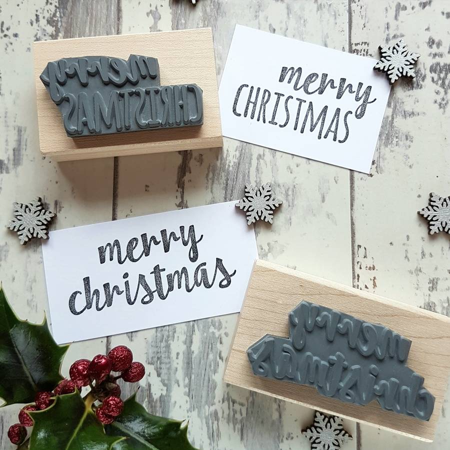 Merry Christmas Sentiment Text Rubber Stamp, 1 of 2