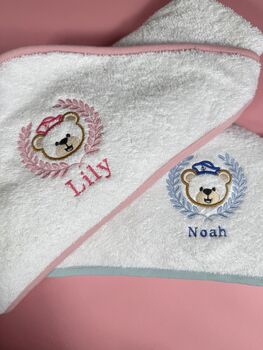 Baby Name Embroidered Bath Towel With Sailor Bear, 4 of 4