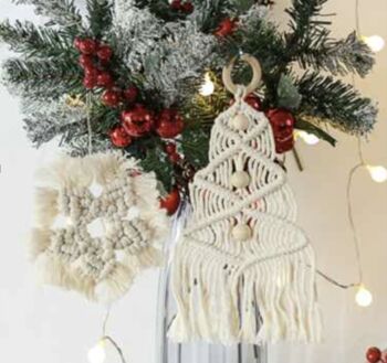 Handmade Christmas Tree Festive Decoration White Cotton And Wood, 4 of 6