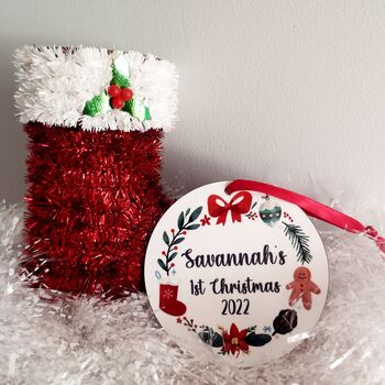 Baby's First Christmas Personalised Wreath Bauble, 3 of 5