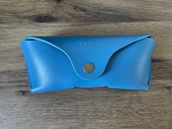 Personalised Sky Blue Leather Sunglasses Case, 2 of 11