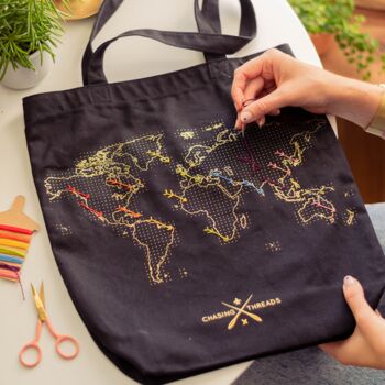 Stitch Your Travels Canvas Tote Bag Diy Kit, 4 of 12