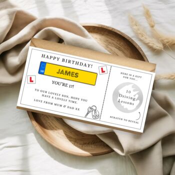 Driving Lessons Scratch To Reveal Card, Surprise Birthday Voucher, Surprise Ticket, 2 of 4