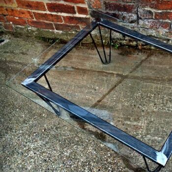 Industrial Hairpin Glass Coffee Table 209, 4 of 5