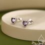 Tiny Amethyst Purple Cz Heart Stud Earrings, thumbnail 1 of 12
