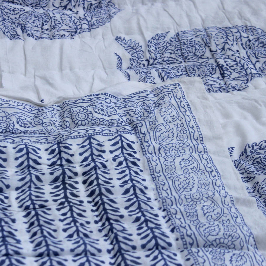 blue block print quilt by ibbi direct ltd | notonthehighstreet.com