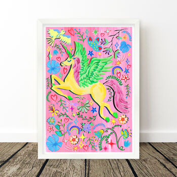 Colourful Pink Unicorn Nursery Print, 10 of 11