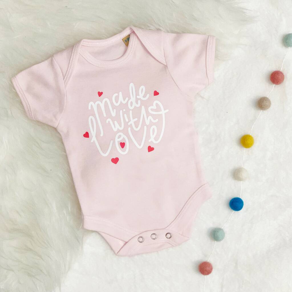 Made With Love Heart Valentines Babygrow, 1 of 2