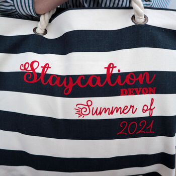 Personalised Staycation Striped Beach Bag, 3 of 4