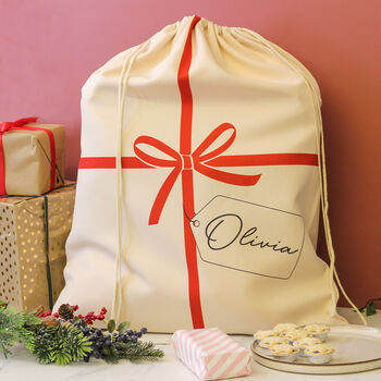 Personalised Wrapping Bow Christmas Santa Sack, 2 of 5