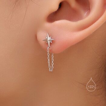 Sterling Silver Starburst Dangle Chain Stud Earrings, 7 of 12