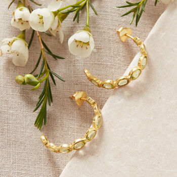 Green Peridot And Gold Plated Silver Stud Hoops, 9 of 11