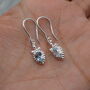 Blue Topaz Dangle Earrings: Silver Or Gold, Floral Drop, thumbnail 2 of 7