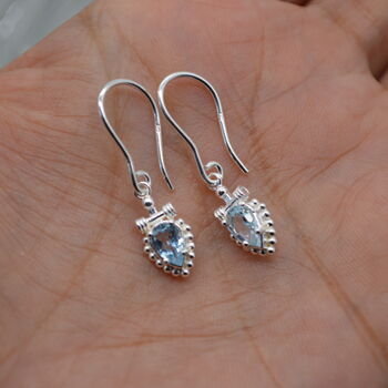 Blue Topaz Dangle Earrings: Silver Or Gold, Floral Drop, 2 of 7