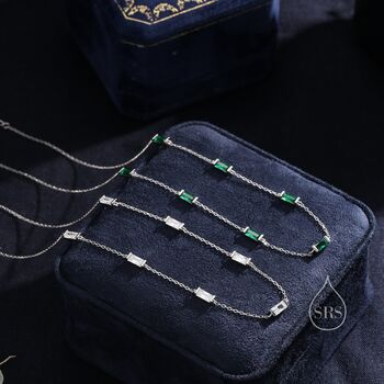 Emerald Green Baguette Cz Satellite Necklace, 2 of 10