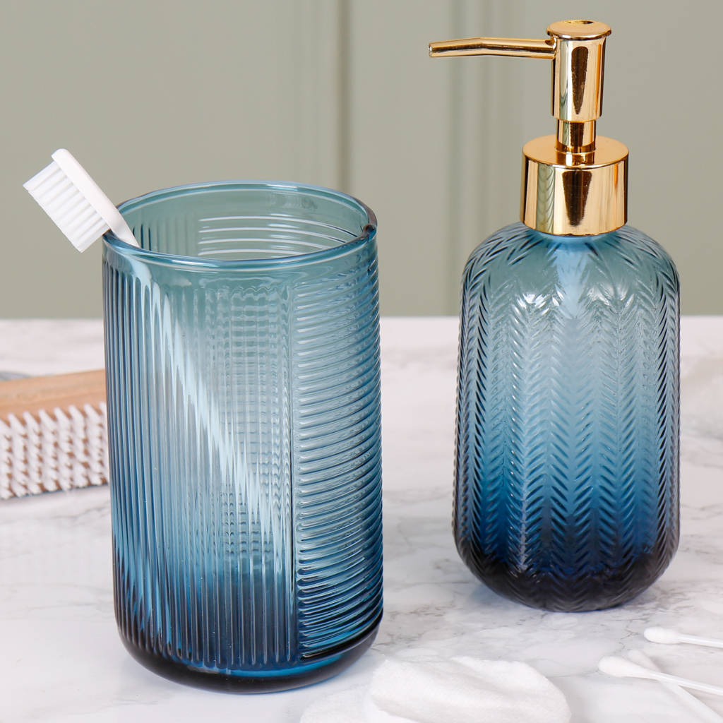 Retro Blue Ombre Glass Bath Set By Dibor