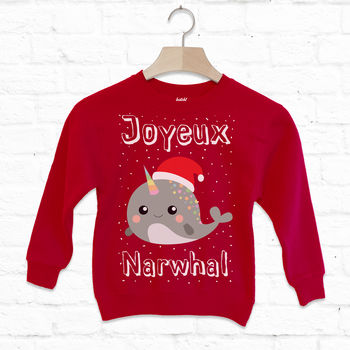 Joyeux Narwhal Kids Christmas Sweatshirt, 5 of 5