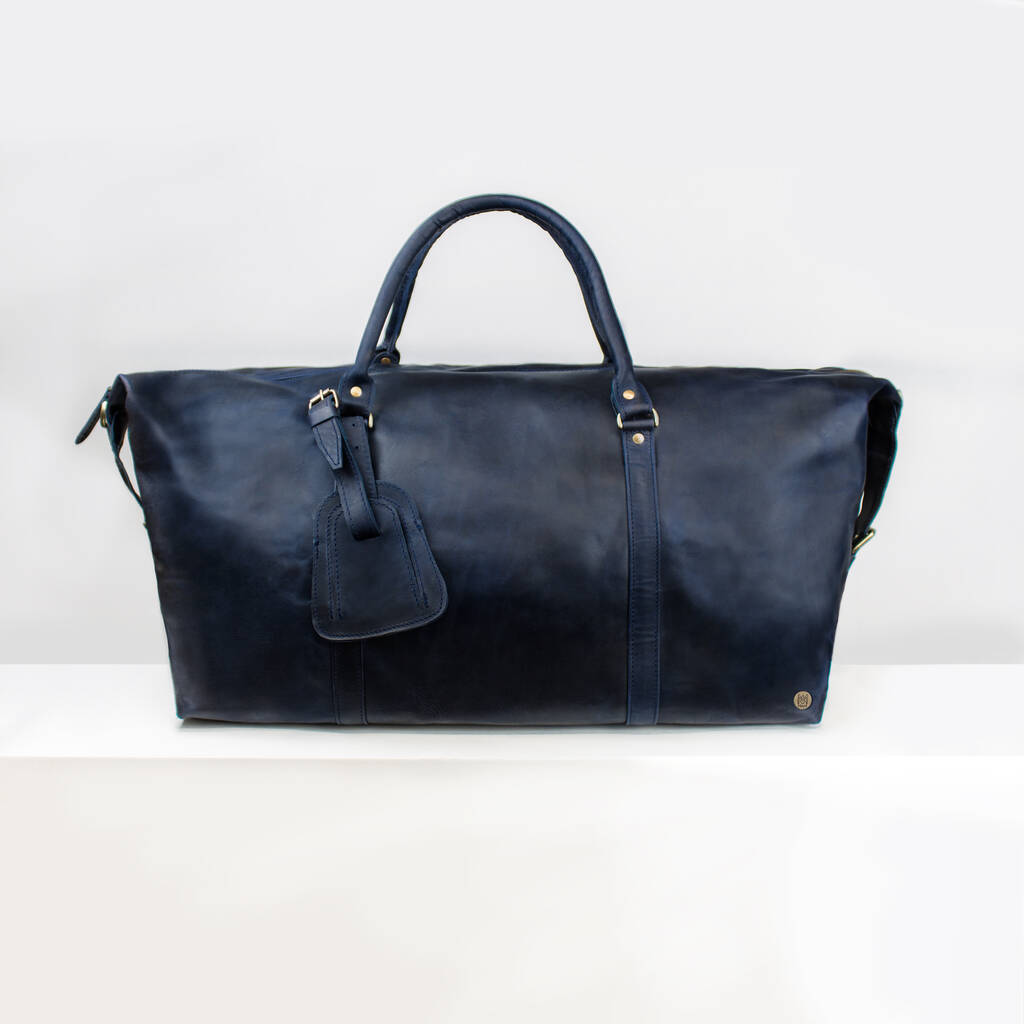 Personalised Leather Armada Duffle Holdall In Navy, 1 of 9