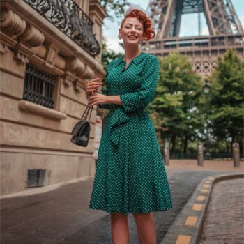 Violet Dress In Apple Green Vintage 1940s Style, 2 of 2