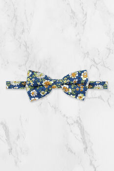 Wedding 100% Cotton Floral Print Tie In Blue And Yellow, 9 of 9
