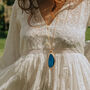 Gold Plate And Blue Agate Crystal Long Length Necklace, thumbnail 8 of 9