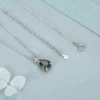 Sterling Silver Moss Agate Droplet Pendant Necklace, 4 of 12