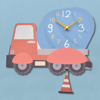 Boys Mixer Truck Wooden Wall Clock With Pendulum, 2 of 3