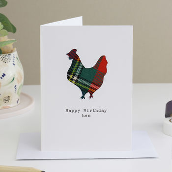 Funny Scottish Birthday Card With Real Tartan Hen, 3 of 7