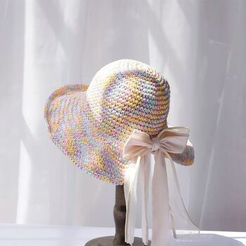 Monaco Cream Rose Ombré Ribbon Bow Straw Hat, 3 of 5