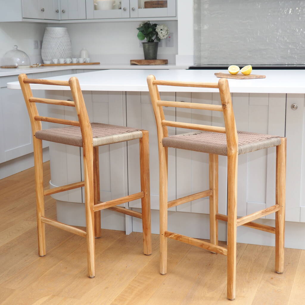 Wooden Bar Stool With Macrame Seat, 1 of 7