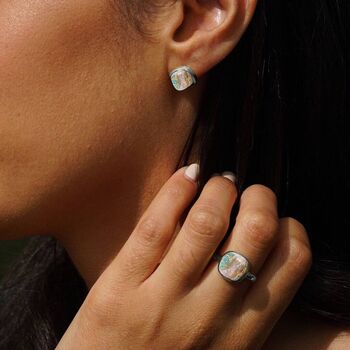 Opal Turquoise Sterling Silver Gemstone Stud Earrings, 2 of 4