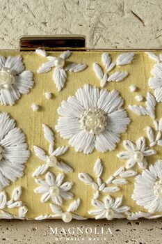 Golden Sunset | Yellow And White Floral Embroidery Clutch, 6 of 9