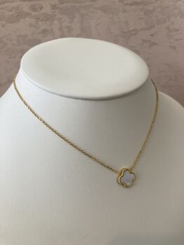 White Single Clover Gold Plated Charm Necklace, 2 of 3