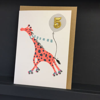 Handmade Giraffe 5th Birthday Card, 2 of 4
