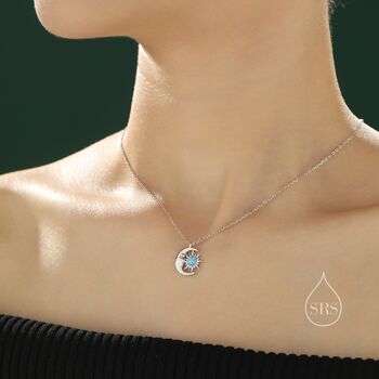 Sterling Silver Blue Opal Moon And Starburst Pendant Necklace, 3 of 11