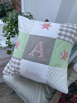 Personalised Alphabet Cushion Peach And Mint, 11 of 12