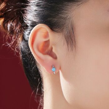 Blue Opal Cz Huggie Hoop Earrings In Sterling Silver, 6 of 10