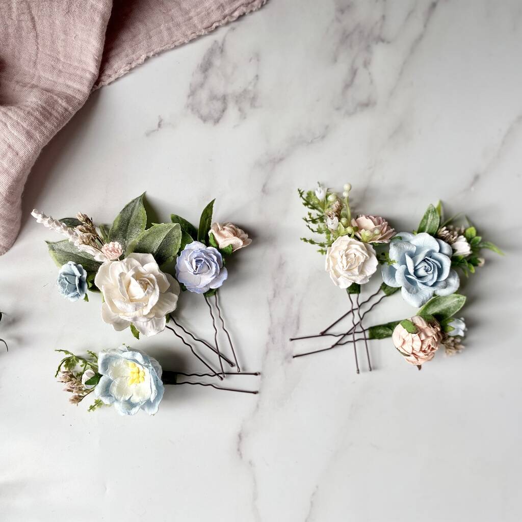 White, Blue And Pink Floral Hair Pins, 1 of 5