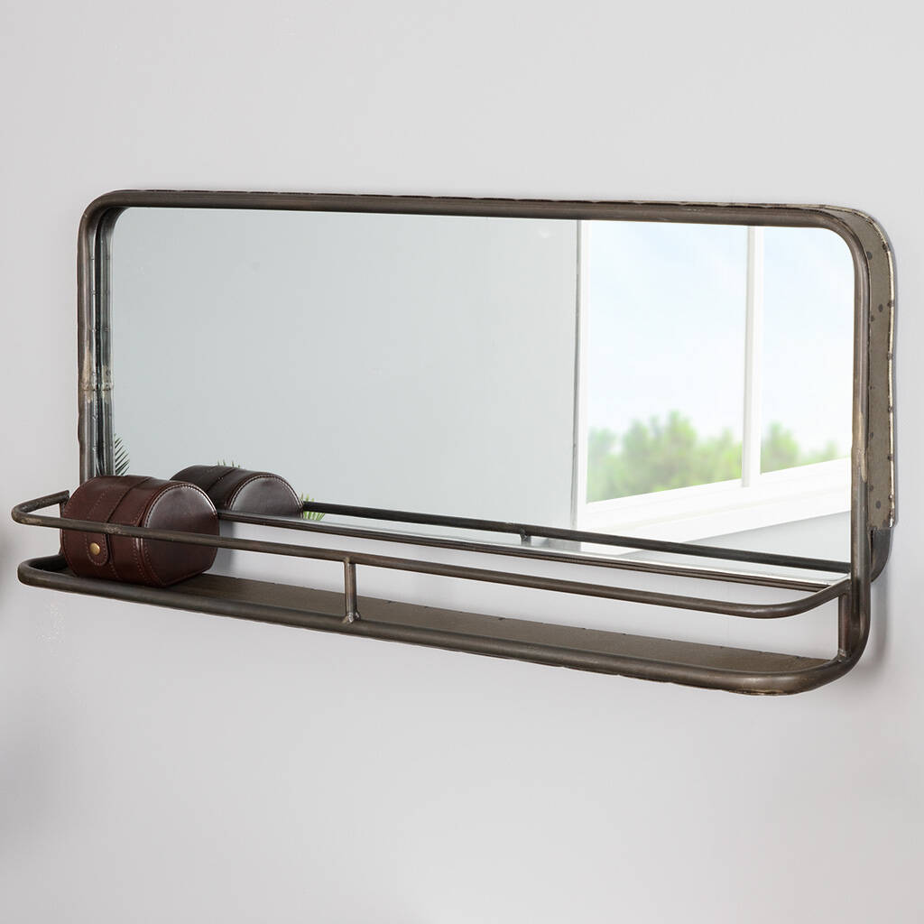 Long Vintage Wall Mirror With Shelf By Dibor