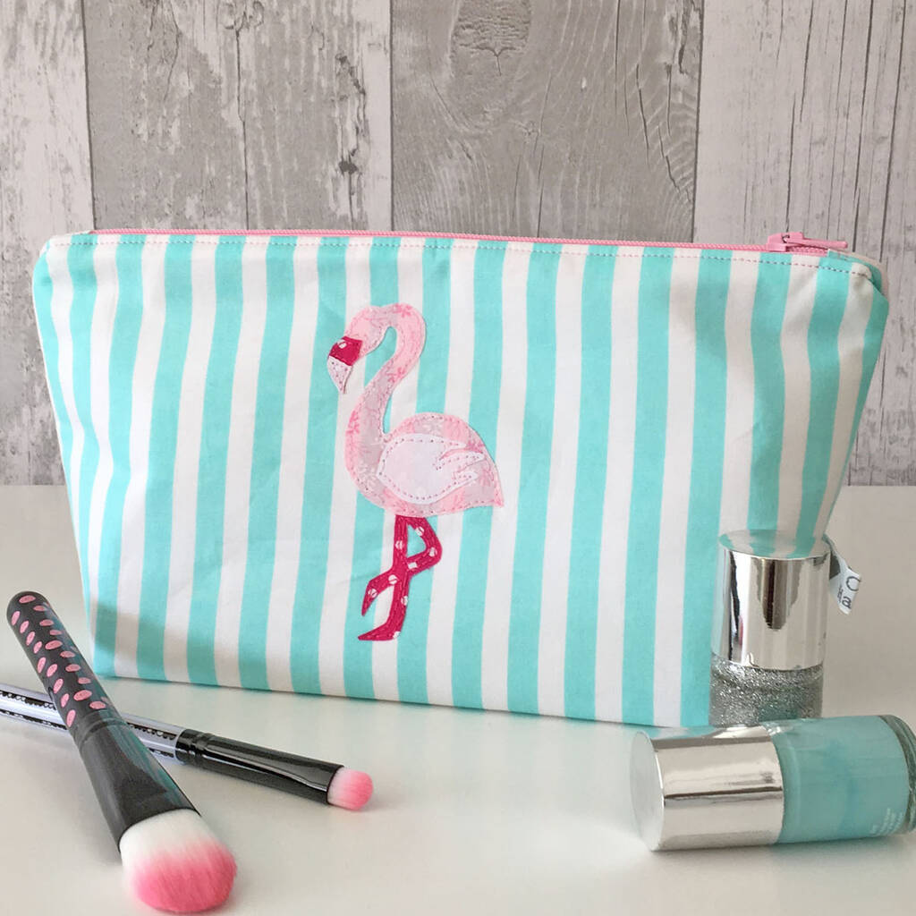 Striped Flamingo Print Fabric Makeup Bag By Cherish Handmade
