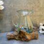 22cm Handmade Molten Glass Wine Jug Natural Teak Root Wooden, thumbnail 9 of 12