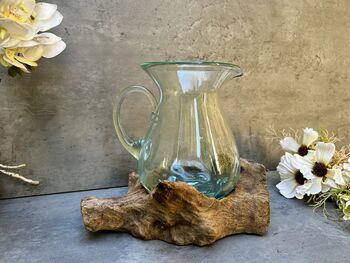 22cm Handmade Molten Glass Wine Jug Natural Teak Root Wooden, 9 of 12