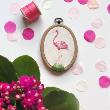 Flamingo Embroidery Hoop, 3 of 7